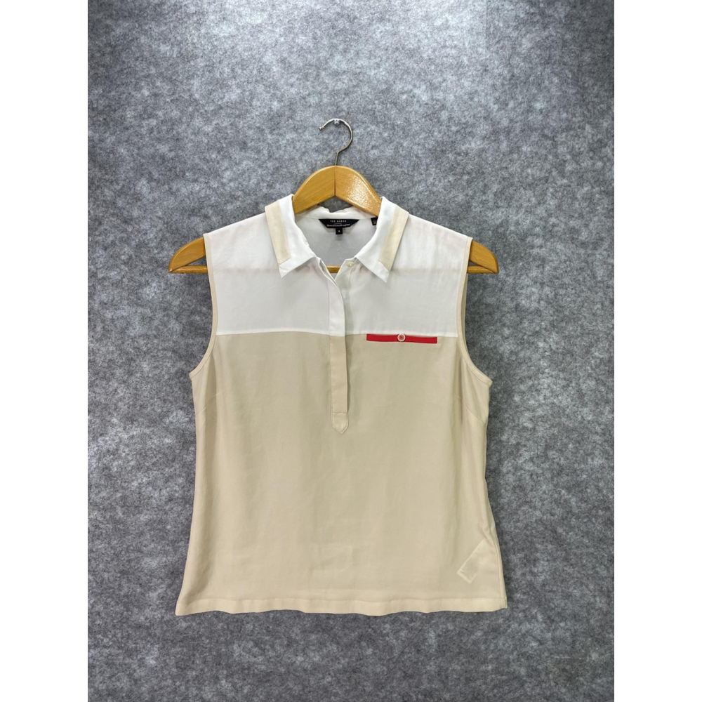 Ted Baker Cream and White Sleeveless Tank with Red Trim